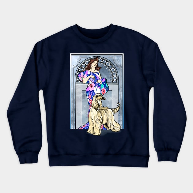 Mucha/Watson. Masked Gold Afghan Hound.Elegant brunette female. Crewneck Sweatshirt by chepea2